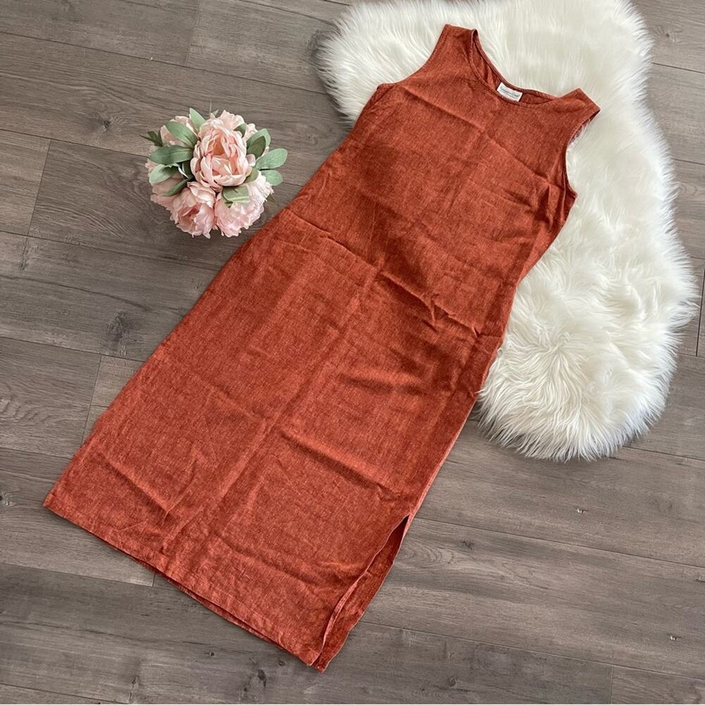 Coldwater Creek Burnt Orange Heather Linen Shift Maxi Dress M